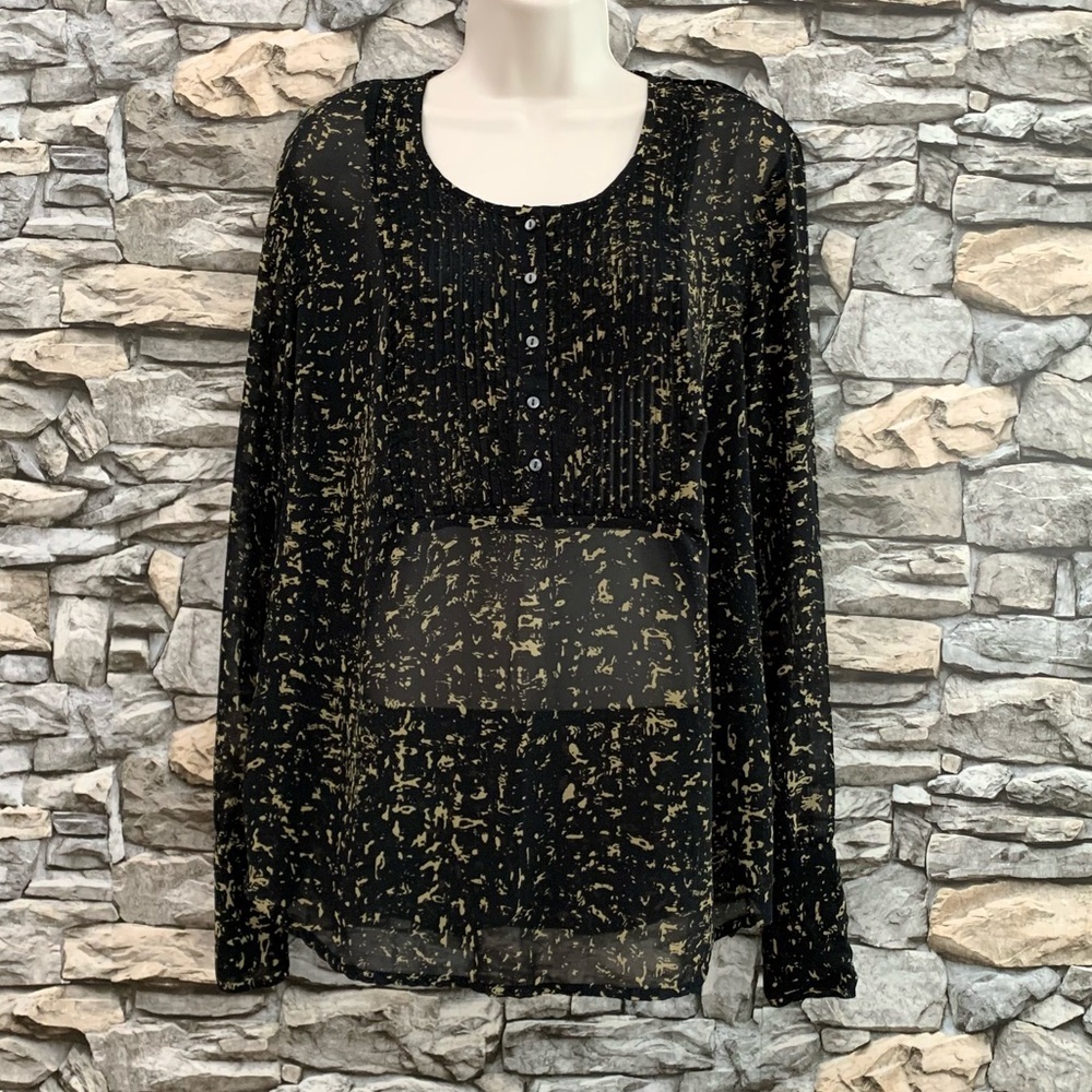 #51 Converse One Star Vintage Black Sheer Chiffon Blouse Shirt Top Vintage Large